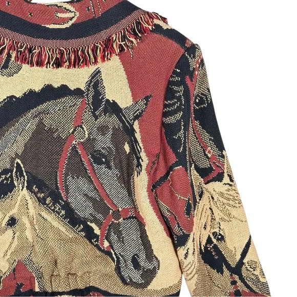 VINTAGE Cropped Horse Print Fringed Throw Blanket Western Jacket - Picture 8 of 14